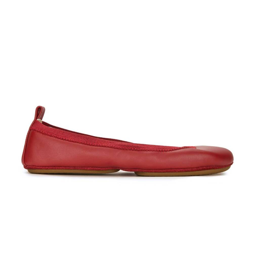 NEW YOSI SAMRA women's foldable ballet flat shoes in ruby red leather